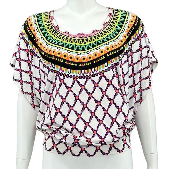 Trina Turk Top Women Medium Kon Tiki Tunic Swim Coverup Beach Pool Boho Colorful - Picture 2 of 11